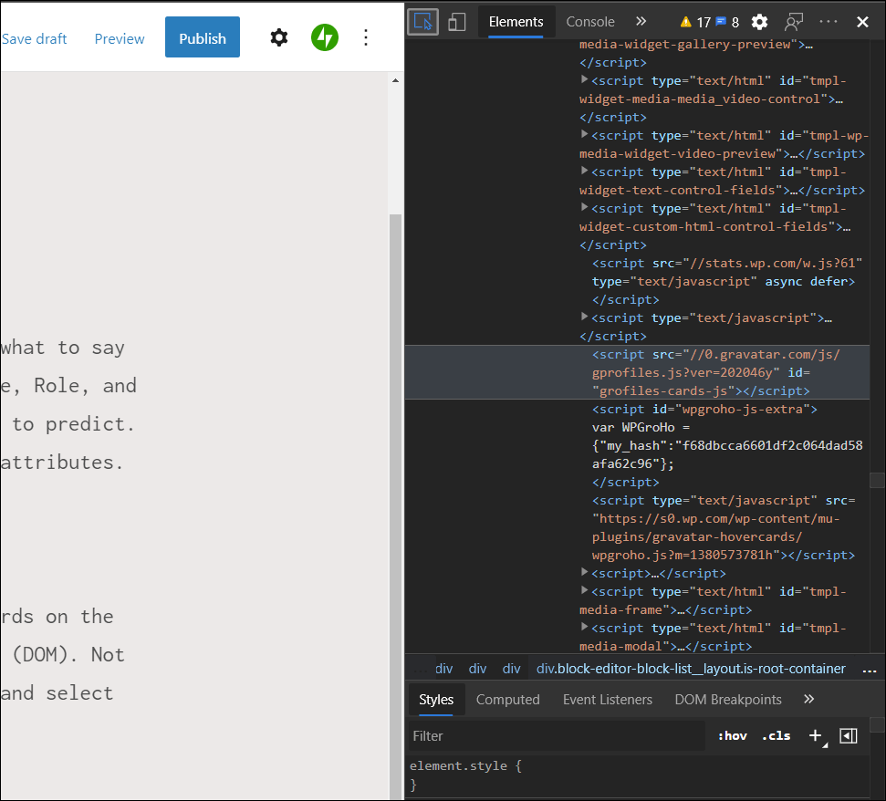 Document object model of this web page's source HTML code.